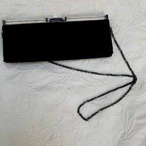 Black satin clutch (with disguising shoulder chain)